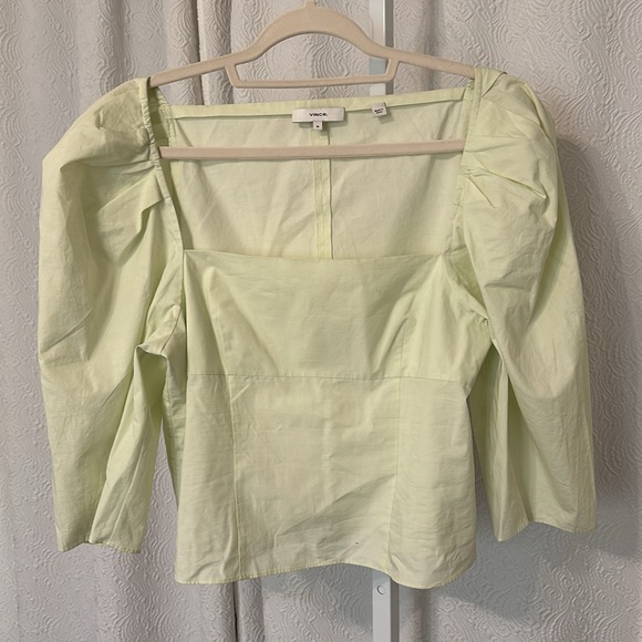 NWOT Vince Draped Square Neck Cotton Top with Puff Sleeves in Honeydew - Picture 12 of 14
